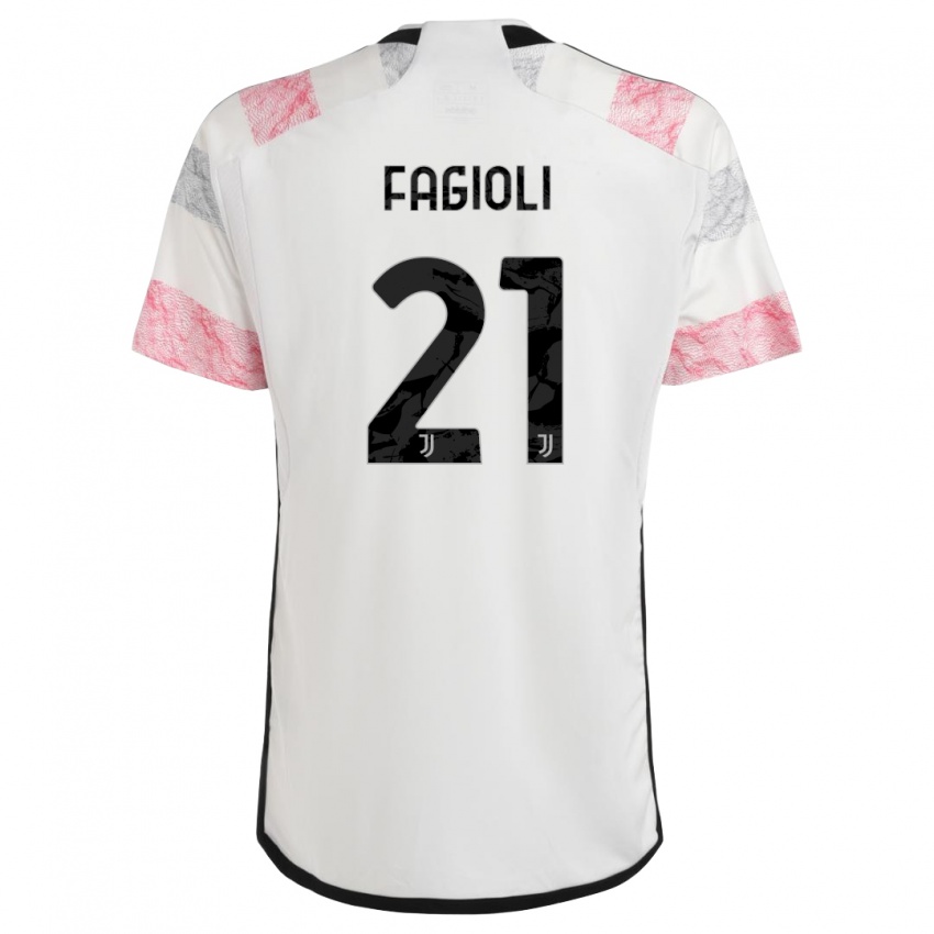 Kinder Nicolo Fagioli #21 Weiß Rosa Auswärtstrikot Trikot 2023/24 T-Shirt