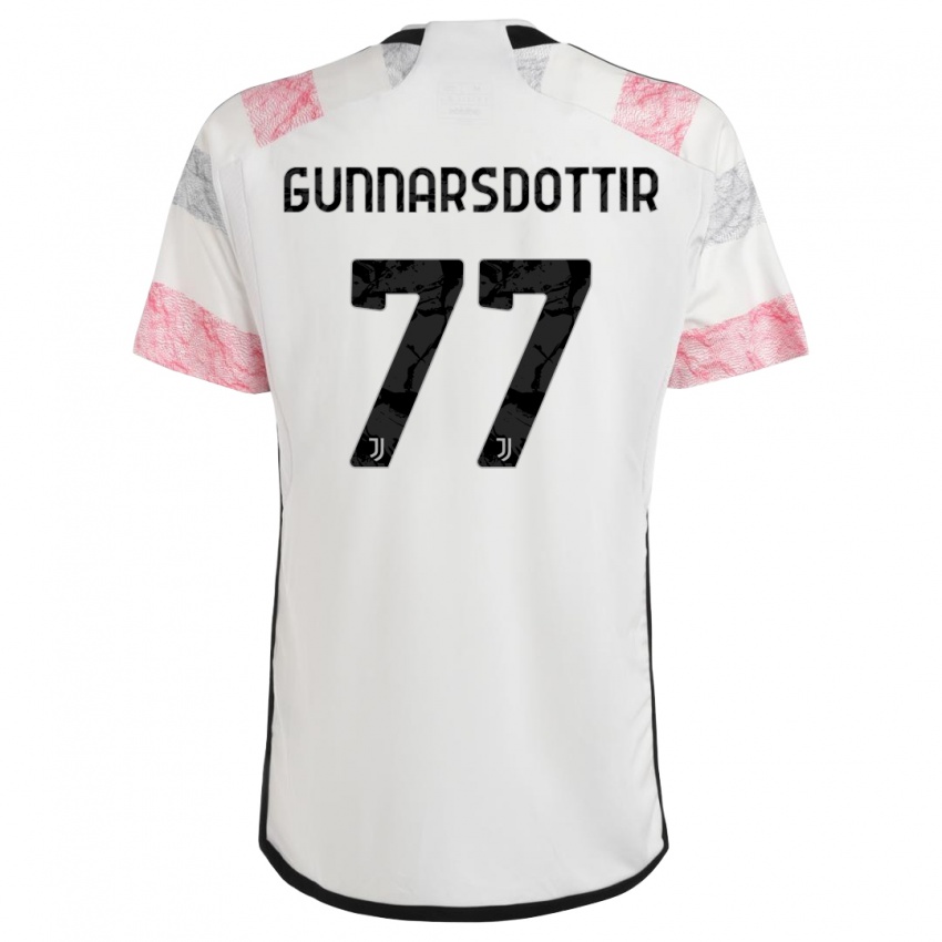 Kinder Sara Bjork Gunnarsdottir #77 Weiß Rosa Auswärtstrikot Trikot 2023/24 T-Shirt