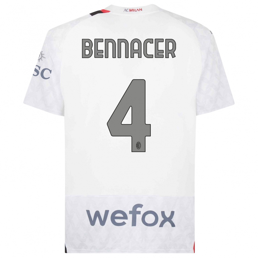 Kinder Ismael Bennacer #4 Weiß Auswärtstrikot Trikot 2023/24 T-Shirt