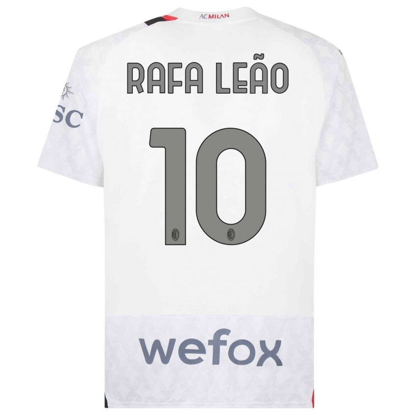Kinder Rafael Leao #10 Weiß Auswärtstrikot Trikot 2023/24 T-Shirt
