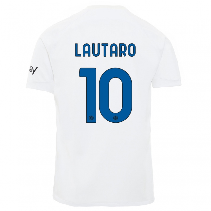 Kinder Lautaro Martinez #10 Weiß Auswärtstrikot Trikot 2023/24 T-Shirt