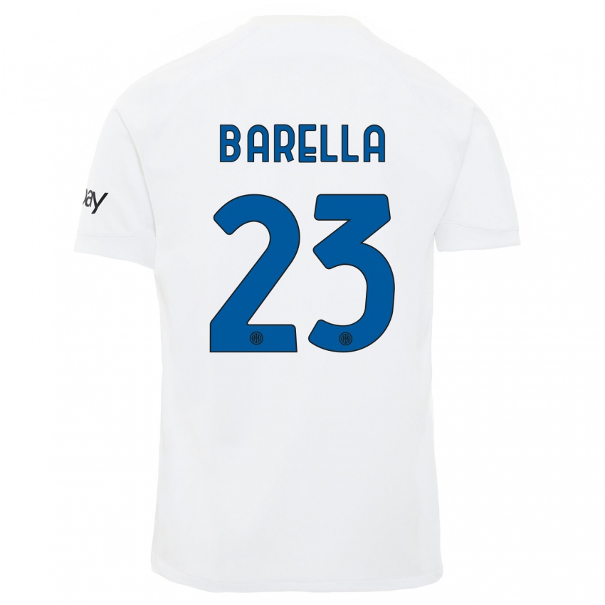 Kinder Nicolo Barella #23 Weiß Auswärtstrikot Trikot 2023/24 T-Shirt