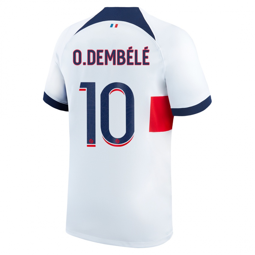 Kinder Ousmane Dembele #10 Weiß Auswärtstrikot Trikot 2023/24 T-Shirt