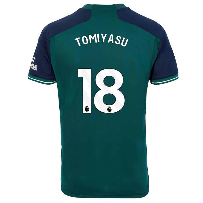 Kinder Takehiro Tomiyasu #18 Grün Ausweichtrikot Trikot 2023/24 T-Shirt
