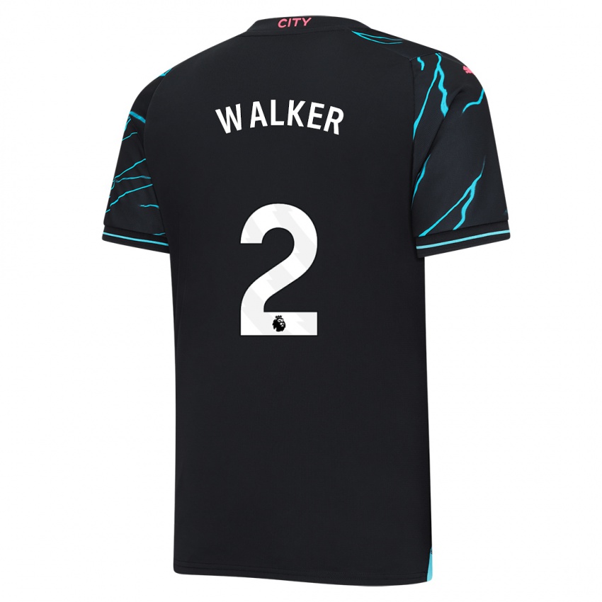 Kinder Kyle Walker #2 Dunkelblau Ausweichtrikot Trikot 2023/24 T-Shirt