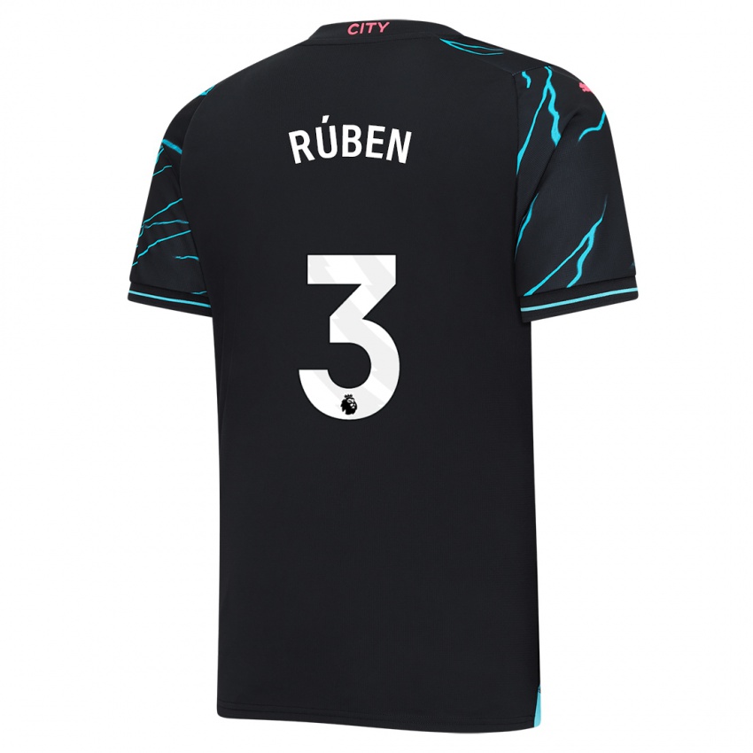 Kinder Ruben Dias #3 Dunkelblau Ausweichtrikot Trikot 2023/24 T-Shirt