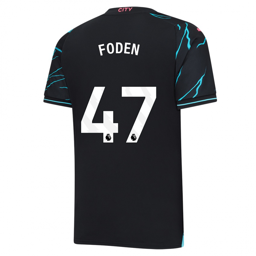 Kinder Phil Foden #47 Dunkelblau Ausweichtrikot Trikot 2023/24 T-Shirt