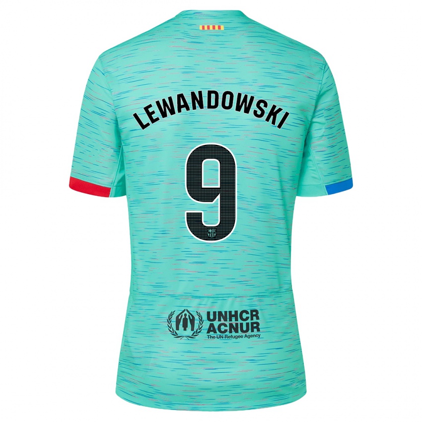 Kinder Robert Lewandowski #9 Helles Aqua Ausweichtrikot Trikot 2023/24 T-Shirt