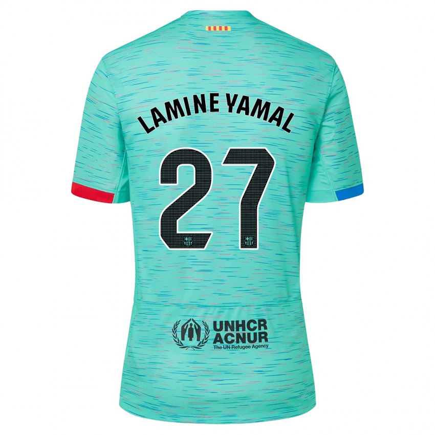 Kinder Lamine Yamal #27 Helles Aqua Ausweichtrikot Trikot 2023/24 T-Shirt