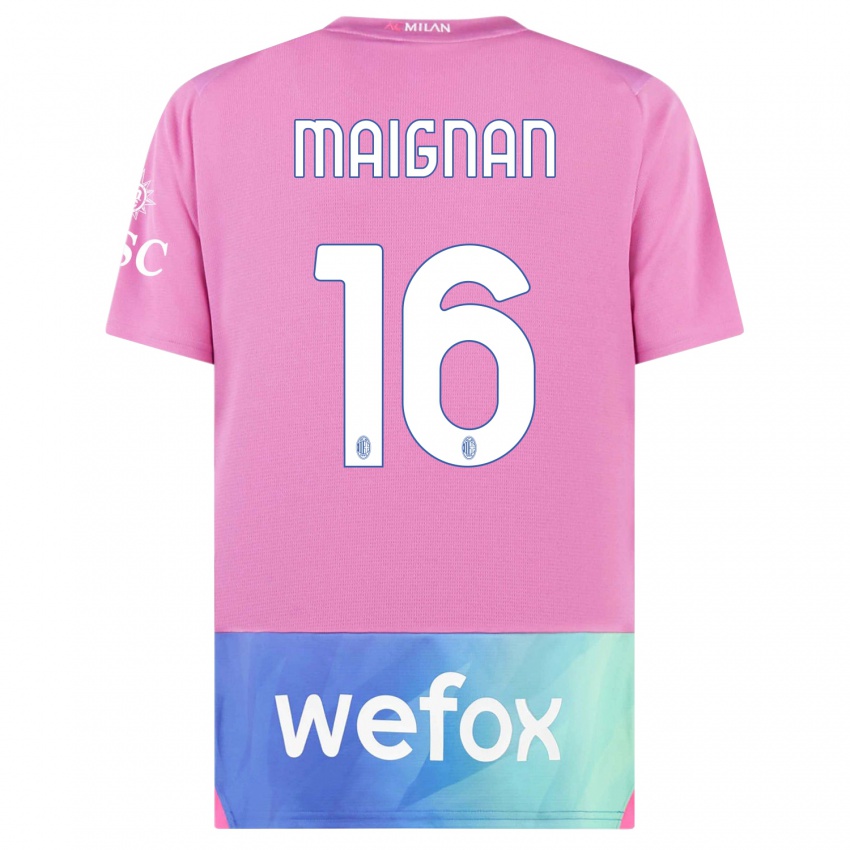 Kinder Mike Maignan #16 Pink Lila Ausweichtrikot Trikot 2023/24 T-Shirt