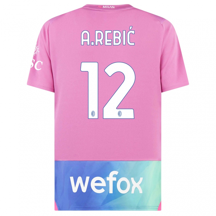 Kinder Ante Rebic #12 Pink Lila Ausweichtrikot Trikot 2023/24 T-Shirt