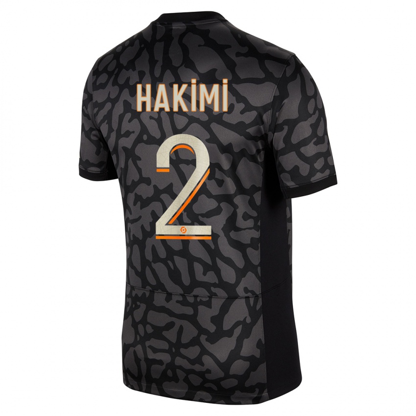 Kinder Achraf Hakimi #2 Schwarz Ausweichtrikot Trikot 2023/24 T-Shirt