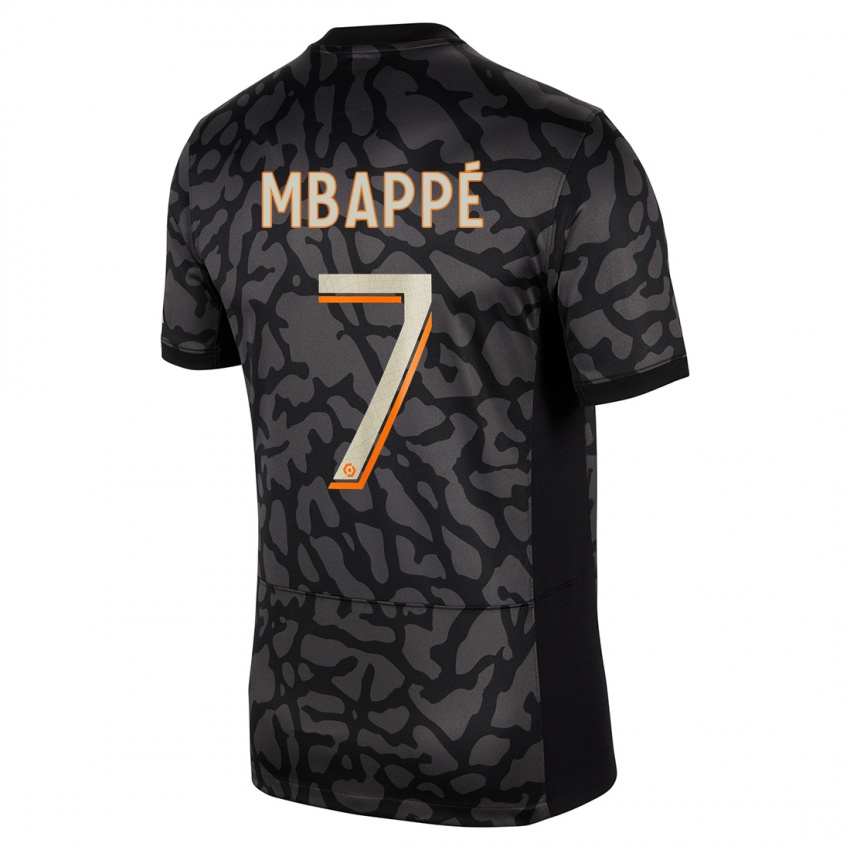 Kinder Kylian Mbappe #7 Schwarz Ausweichtrikot Trikot 2023/24 T-Shirt