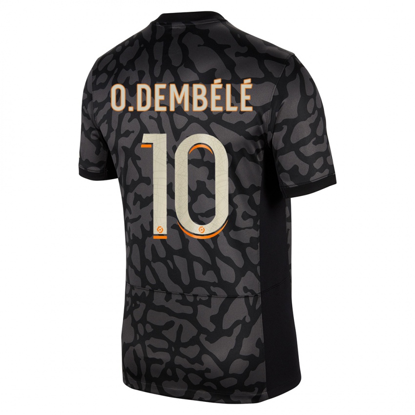 Kinder Ousmane Dembele #10 Schwarz Ausweichtrikot Trikot 2023/24 T-Shirt