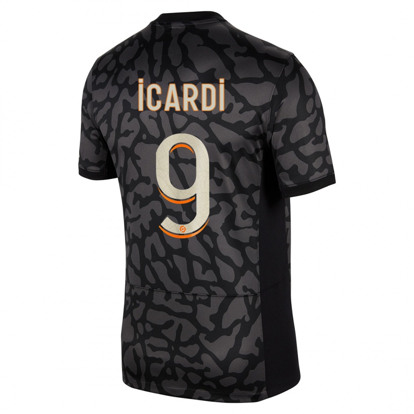 Kinder Mauro Icardi #9 Schwarz Ausweichtrikot Trikot 2023/24 T-Shirt