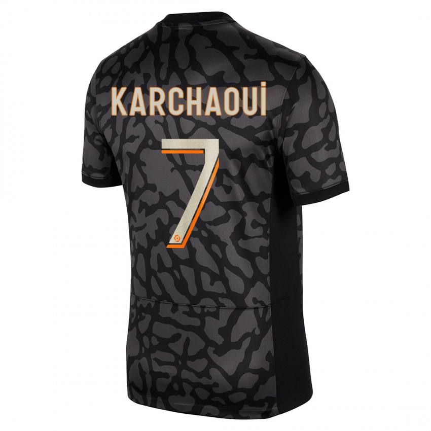 Kinder Sakina Karchaoui #7 Schwarz Ausweichtrikot Trikot 2023/24 T-Shirt