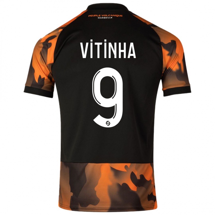 Kinder Vitinha #9 Schwarzorange Ausweichtrikot Trikot 2023/24 T-Shirt