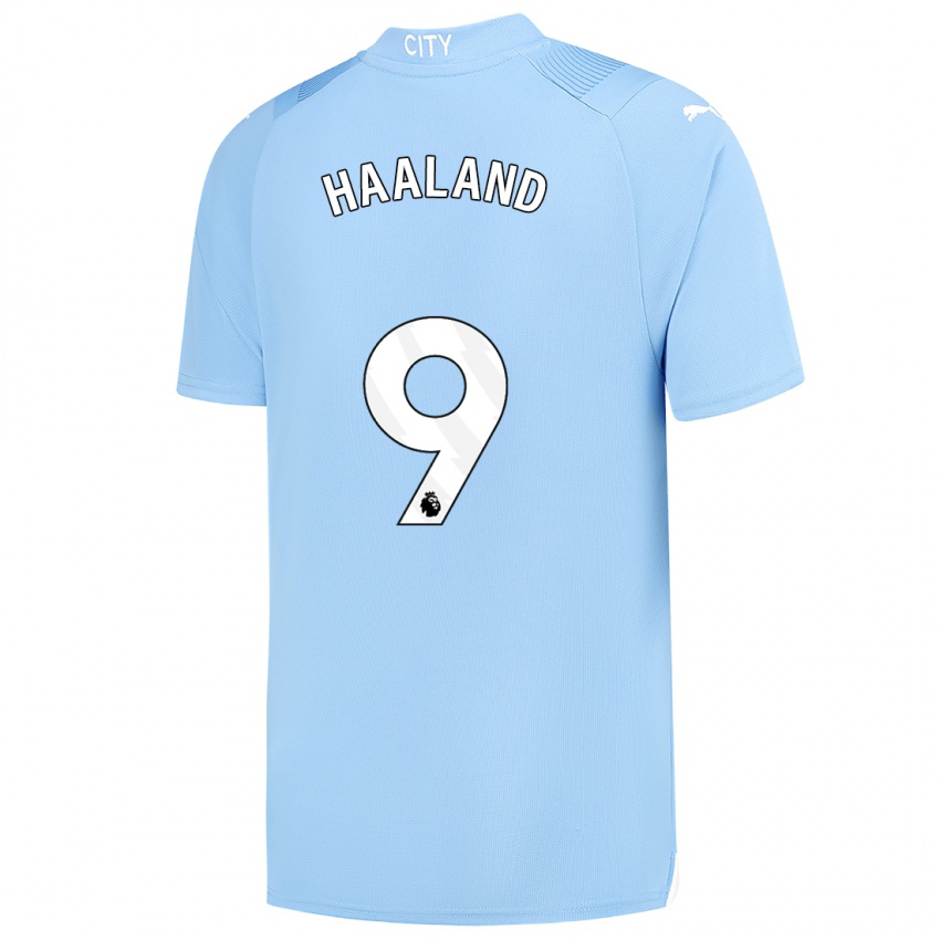 Herren Erling Haaland #9 Hellblau Heimtrikot Trikot 2023/24 T-Shirt