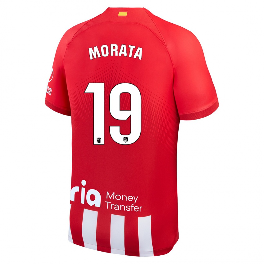 Herren Alvaro Morata #19 Rot-Weiss Heimtrikot Trikot 2023/24 T-Shirt