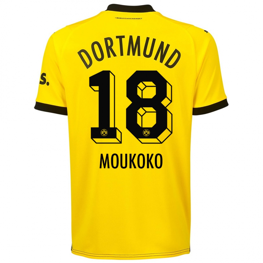 Herren Youssoufa Moukoko #18 Gelb Heimtrikot Trikot 2023/24 T-Shirt