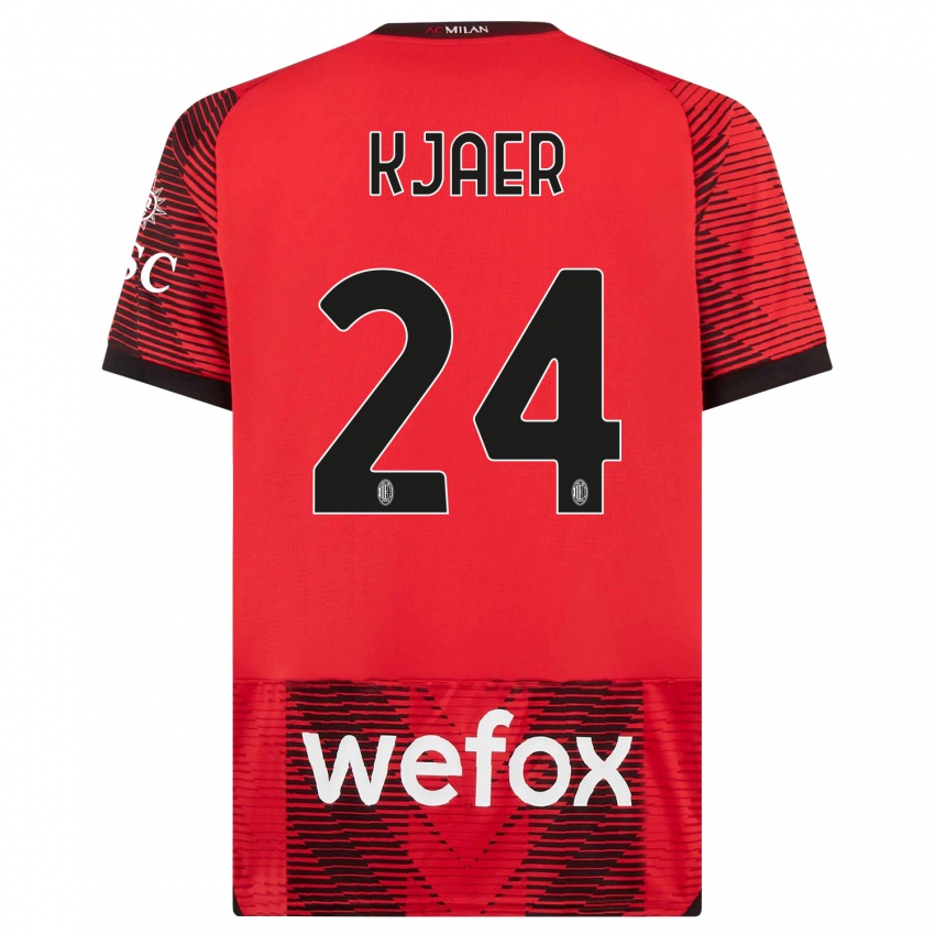 Herren Simon Kjaer #24 Rot Schwarz Heimtrikot Trikot 2023/24 T-Shirt
