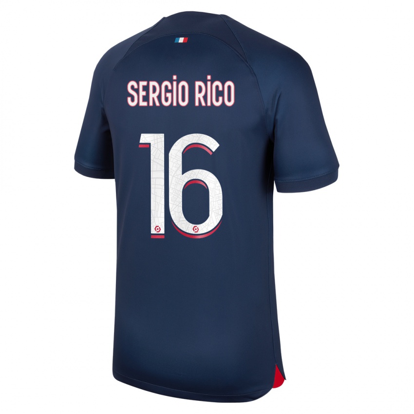 Herren Sergio Rico #16 Blau Rot Heimtrikot Trikot 2023/24 T-Shirt