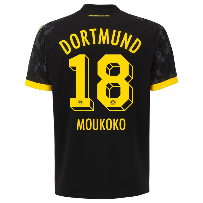Herren Youssoufa Moukoko #18 Schwarz Auswärtstrikot Trikot 2023/24 T-Shirt