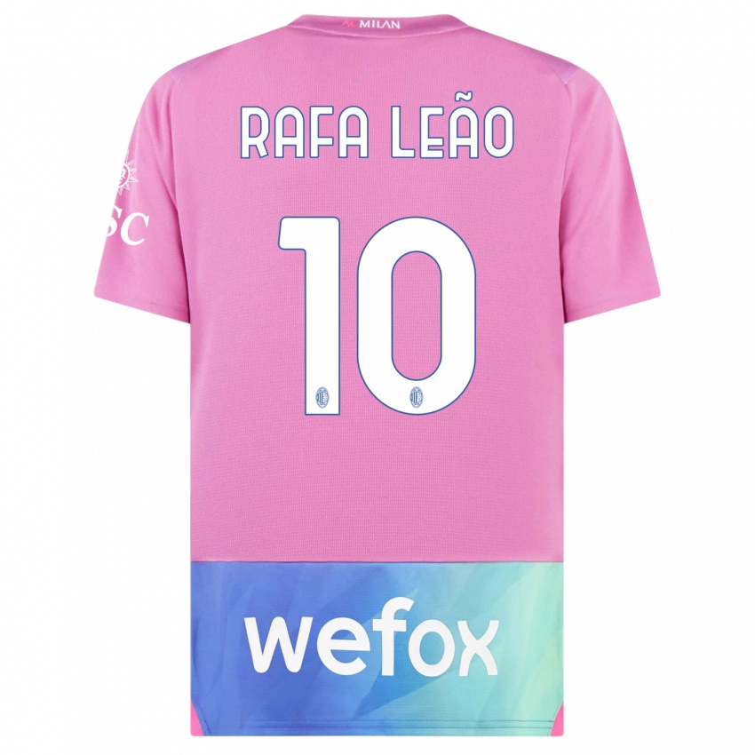 Herren Rafael Leao #10 Pink Lila Ausweichtrikot Trikot 2023/24 T-Shirt