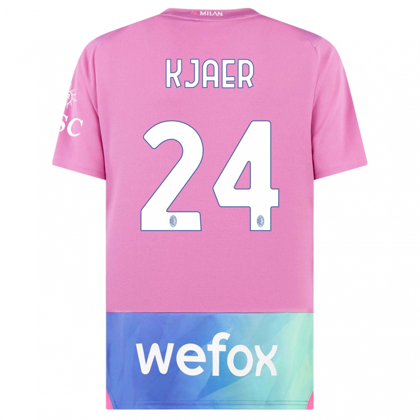 Herren Simon Kjaer #24 Pink Lila Ausweichtrikot Trikot 2023/24 T-Shirt