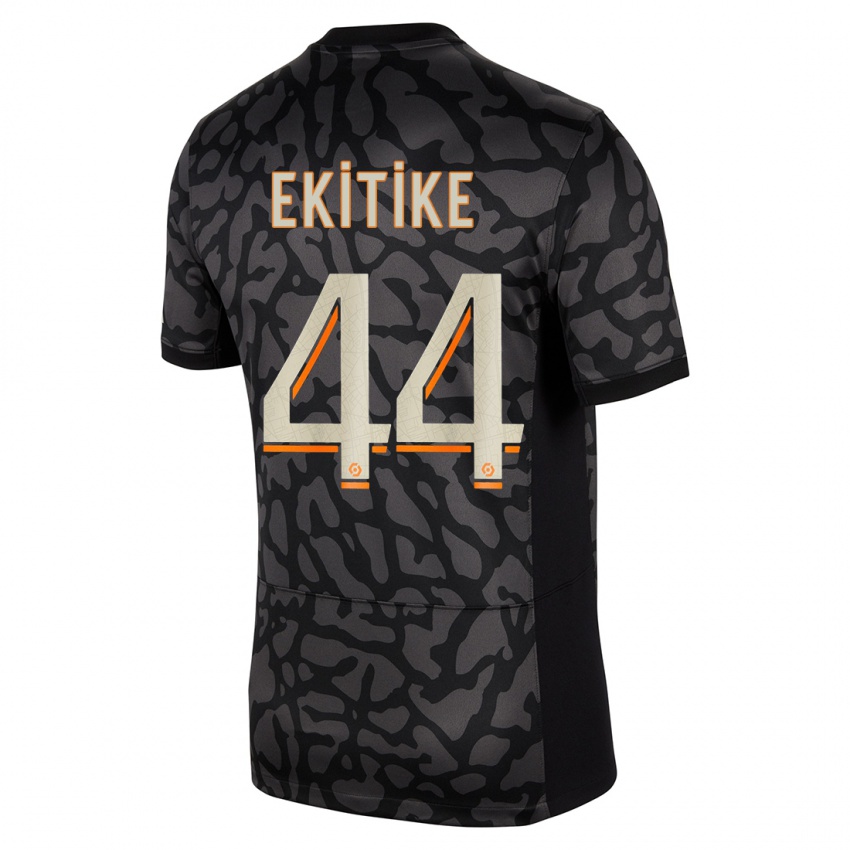 Herren Hugo Ekitike #44 Schwarz Ausweichtrikot Trikot 2023/24 T-Shirt