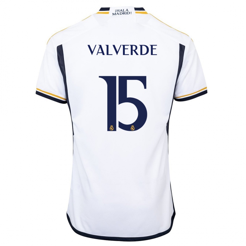 Damen Federico Valverde #15 Weiß Heimtrikot Trikot 2023/24 T-Shirt