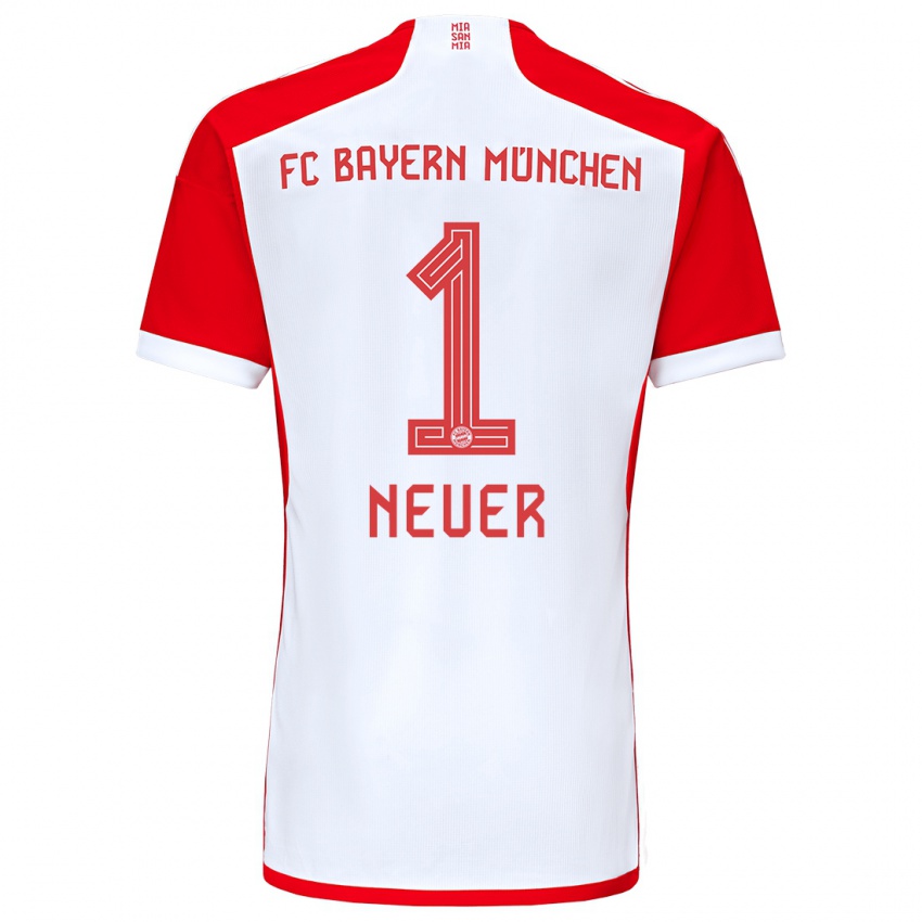 Damen Manuel Neuer #1 Rot-Weiss Heimtrikot Trikot 2023/24 T-Shirt