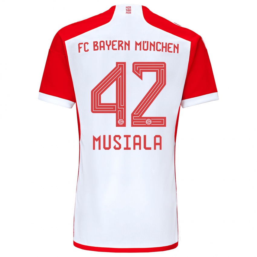 Damen Jamal Musiala #42 Rot-Weiss Heimtrikot Trikot 2023/24 T-Shirt