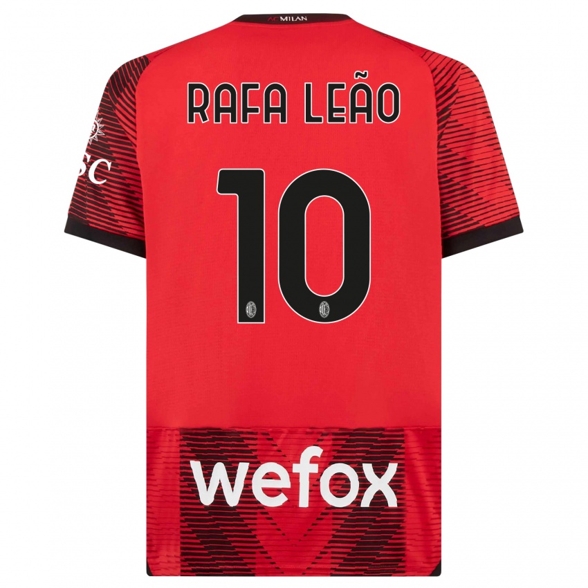 Damen Rafael Leao #10 Rot Schwarz Heimtrikot Trikot 2023/24 T-Shirt