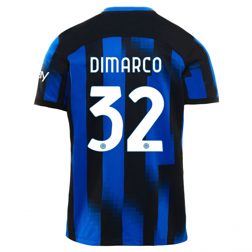 Damen Federico Dimarco #32 Schwarz Blau Heimtrikot Trikot 2023/24 T-Shirt