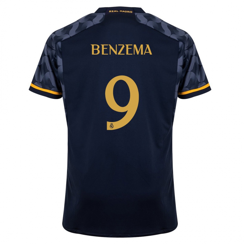 Damen Karim Benzema #9 Dunkelblau Auswärtstrikot Trikot 2023/24 T-Shirt