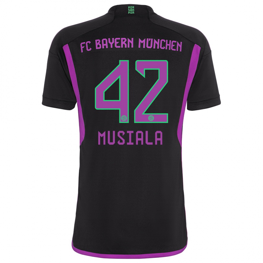 Damen Jamal Musiala #42 Schwarz Auswärtstrikot Trikot 2023/24 T-Shirt