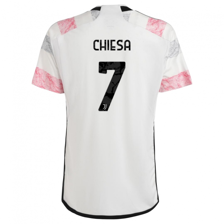 Damen Federico Chiesa #7 Weiß Rosa Auswärtstrikot Trikot 2023/24 T-Shirt