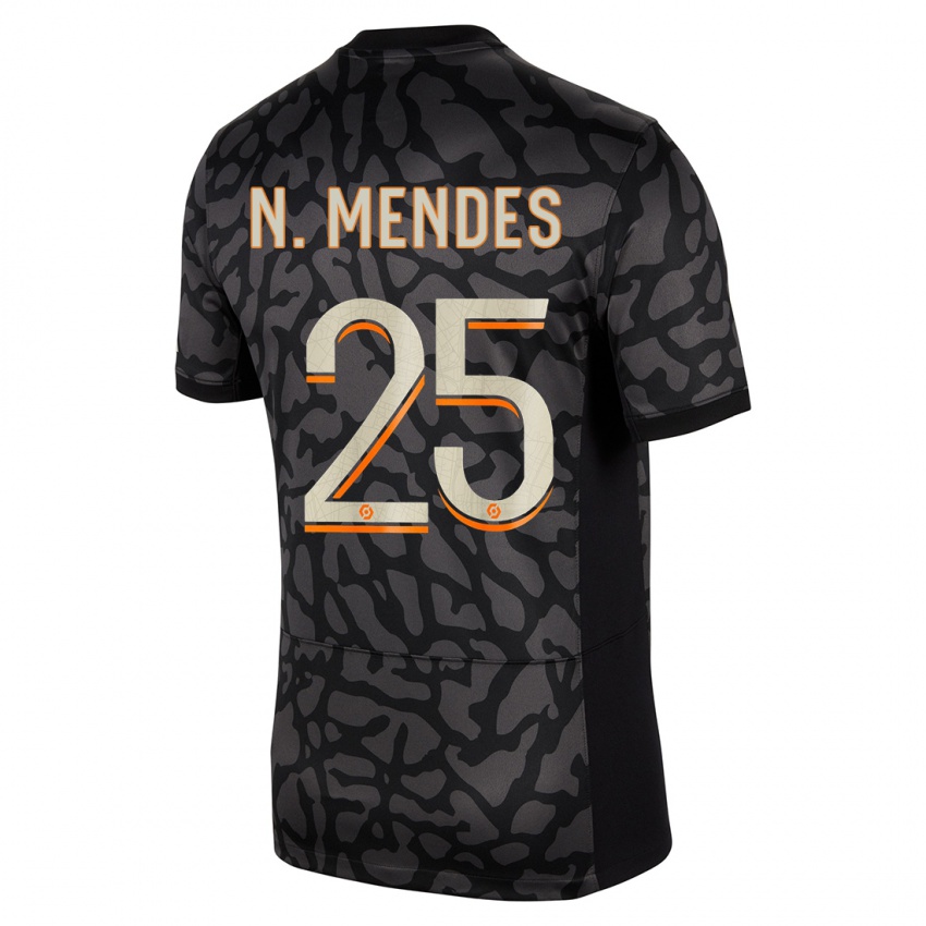 Damen Nuno Mendes #25 Schwarz Ausweichtrikot Trikot 2023/24 T-Shirt