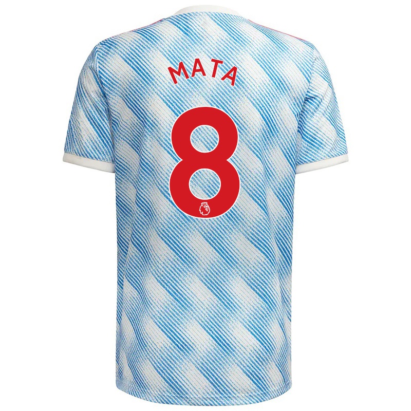 Kinder Juan Mata #8 Blau Weiss Auswärtstrikot Trikot 2021/22 T-shirt