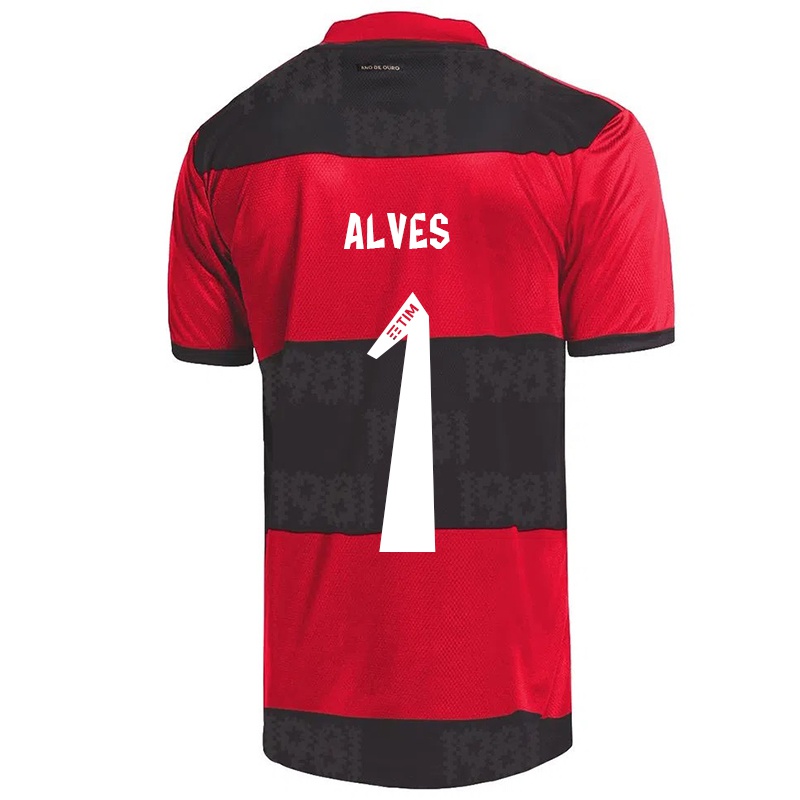 Kinder Diego Alves #1 Rot Schwarz Heimtrikot Trikot 2021/22 T-shirt