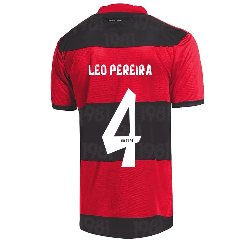 Kinder Leo Pereira #4 Rot Schwarz Heimtrikot Trikot 2021/22 T-shirt