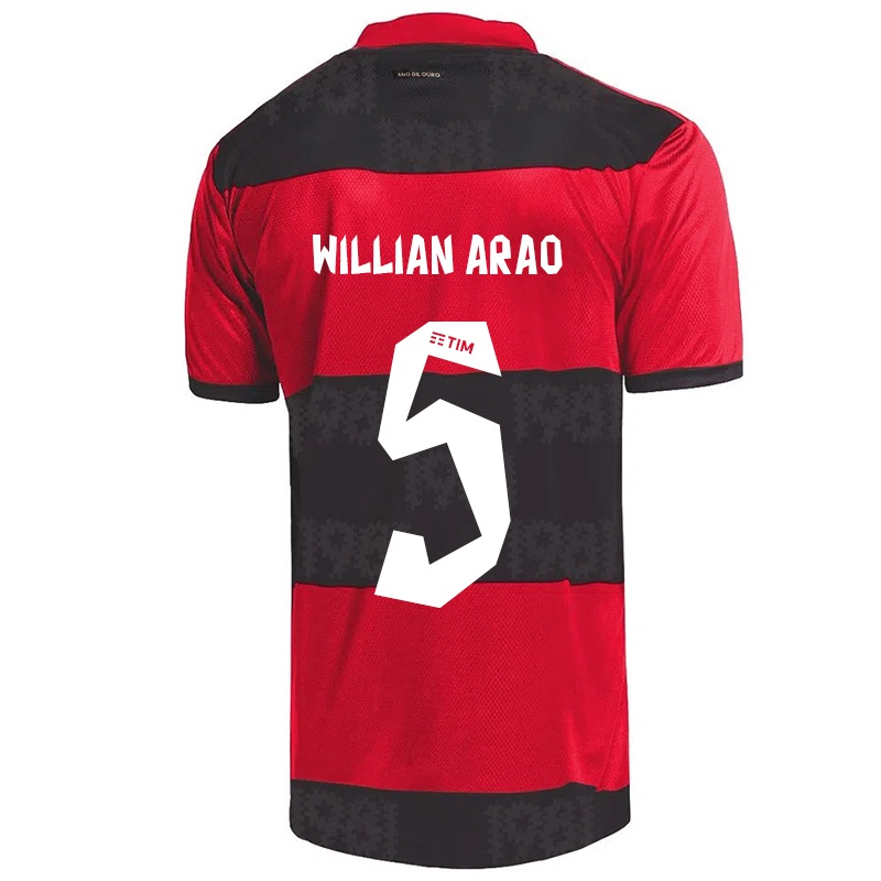 Kinder Willian Arao #5 Rot Schwarz Heimtrikot Trikot 2021/22 T-shirt