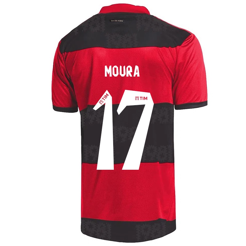 Kinder Hugo Moura #17 Rot Schwarz Heimtrikot Trikot 2021/22 T-shirt