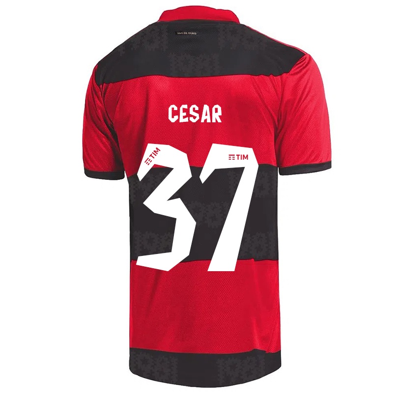 Kinder Cesar #37 Rot Schwarz Heimtrikot Trikot 2021/22 T-shirt