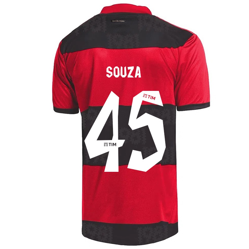Kinder Hugo Souza #45 Rot Schwarz Heimtrikot Trikot 2021/22 T-shirt