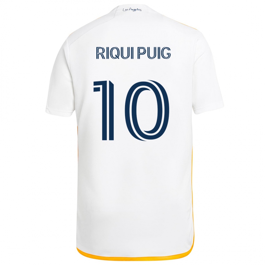 Kinder Riqui Puig #10 Weiß Gelb Heimtrikot Trikot 2024/25 T-Shirt