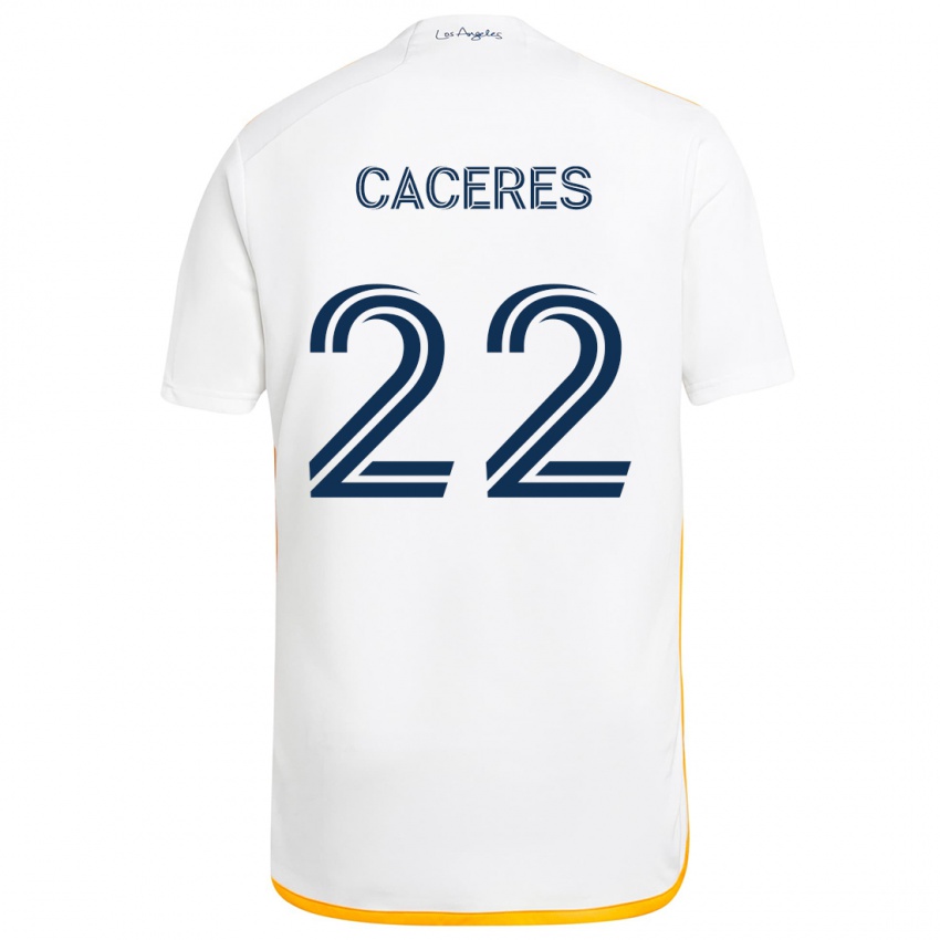 Kinder Martín Cáceres #22 Weiß Gelb Heimtrikot Trikot 2024/25 T-Shirt