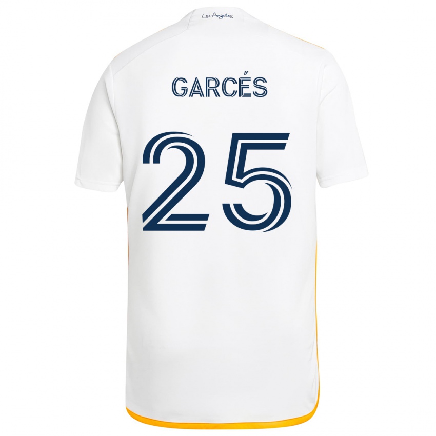 Kinder Carlos Garcés #25 Weiß Gelb Heimtrikot Trikot 2024/25 T-Shirt