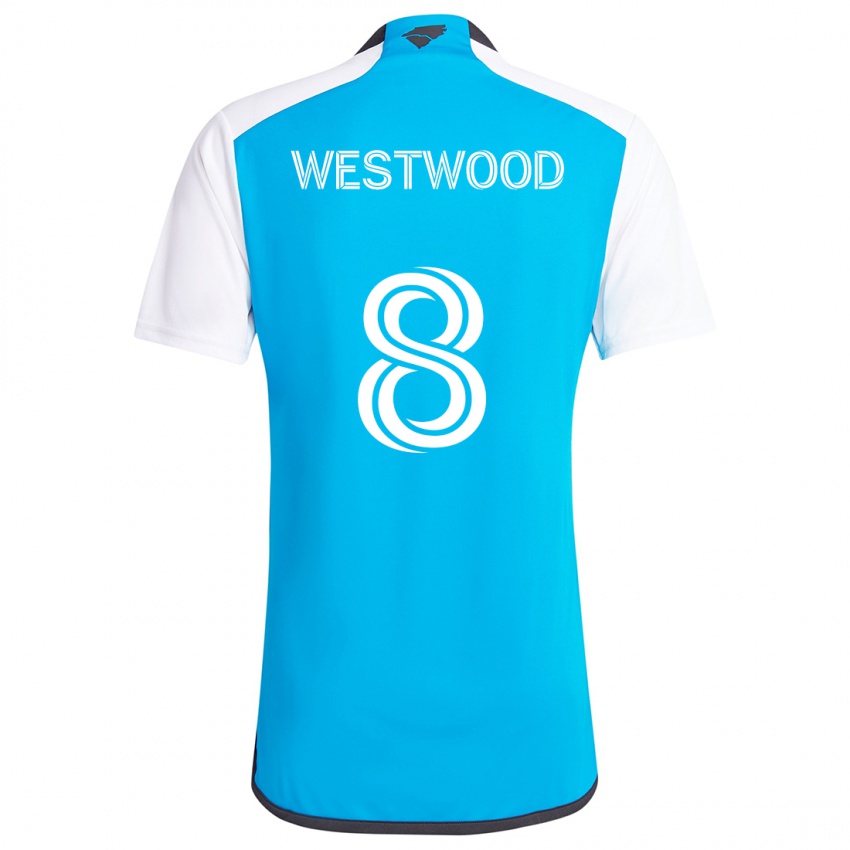 Kinder Ashley Westwood #8 Blau Weiss Heimtrikot Trikot 2024/25 T-Shirt